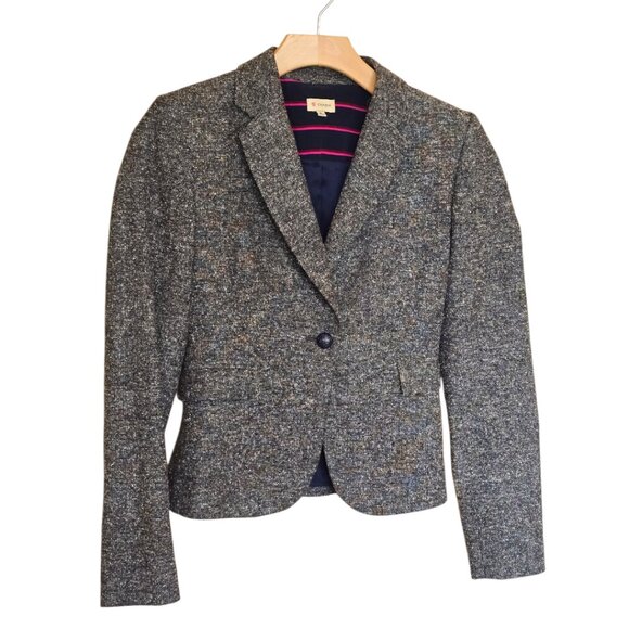 Women's CREMIEUX Tweed Elbow Patch Blazer sz 0 - Picture 2 of 11